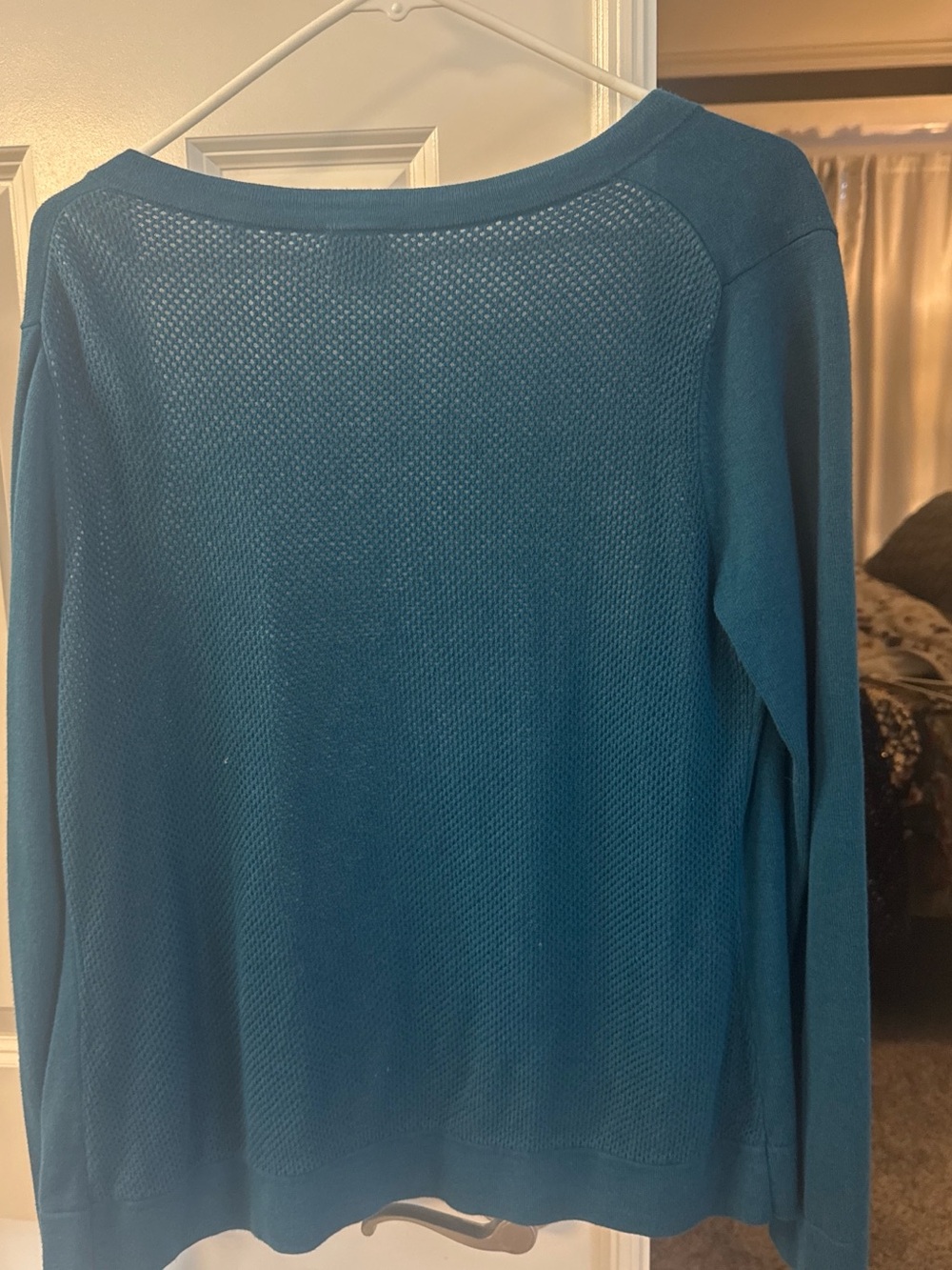 CAbi Teal Open-Knit Back Lightweight Sweater